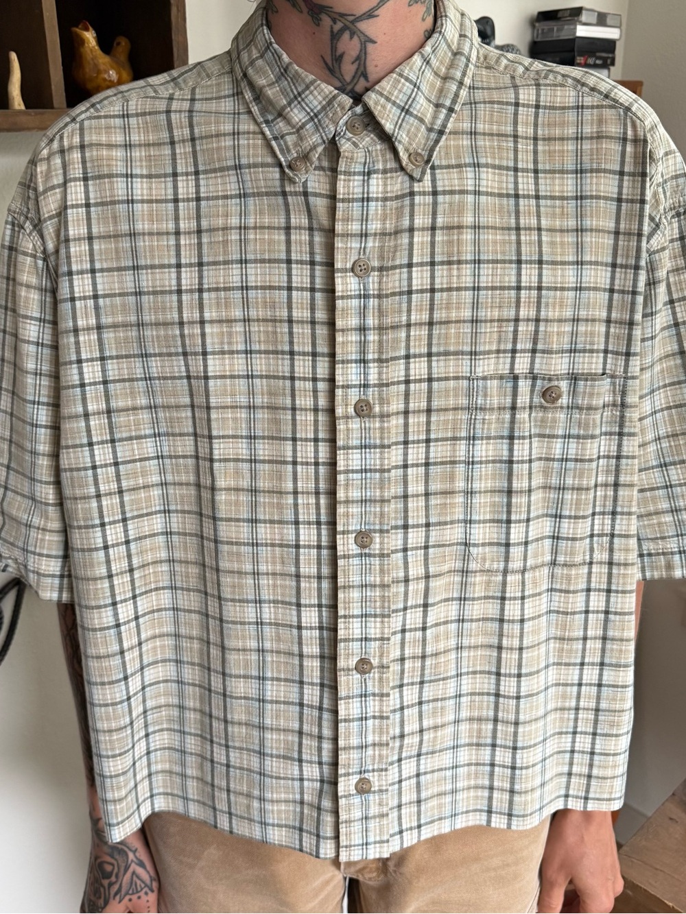 Vintage 90s 2000s Cropped Bugle Boy Tan L/S Shirt ~ Size XL